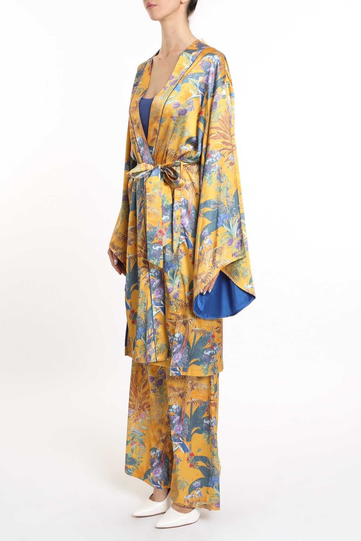Tropical Print Belted Robe & Pants Set