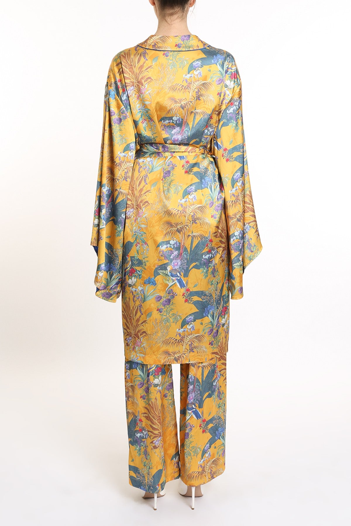 Tropical Print Belted Robe & Pants Set