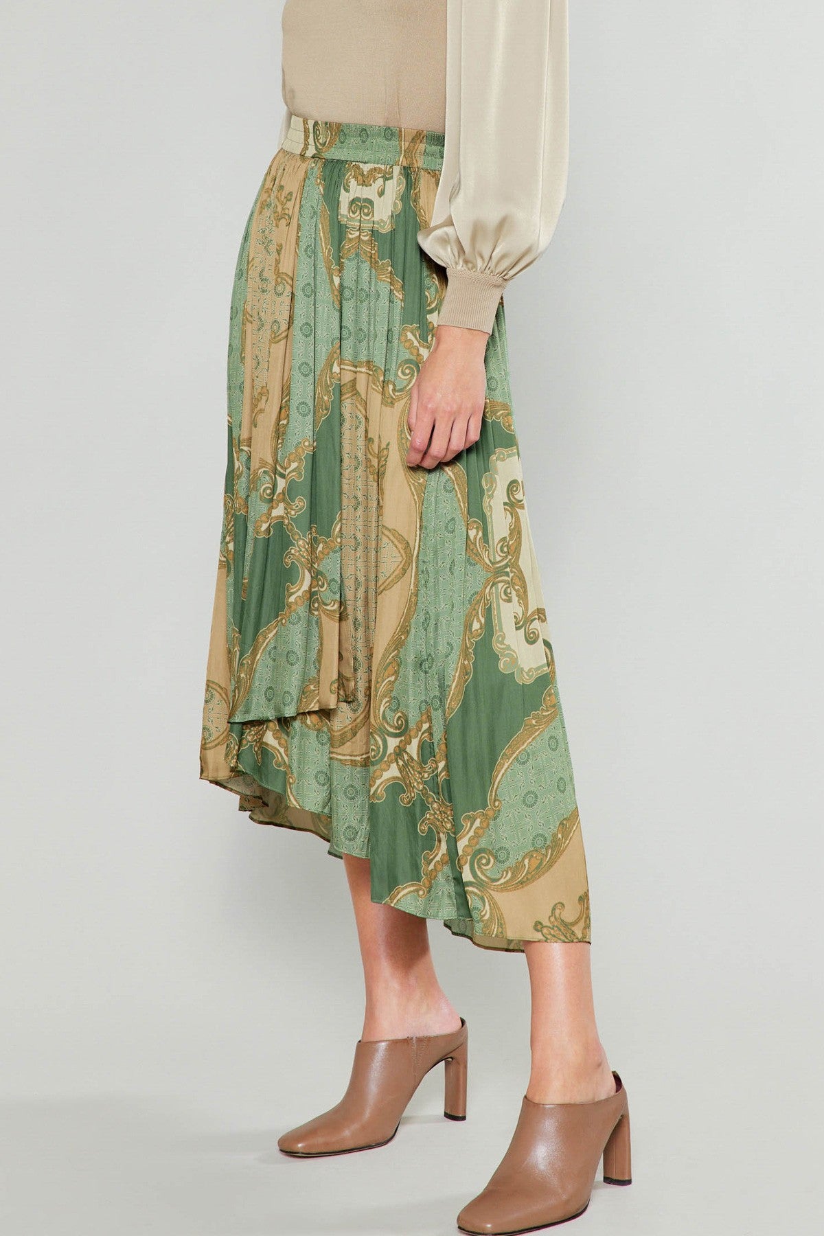 Asymmetrical Hem Skirt - Olive