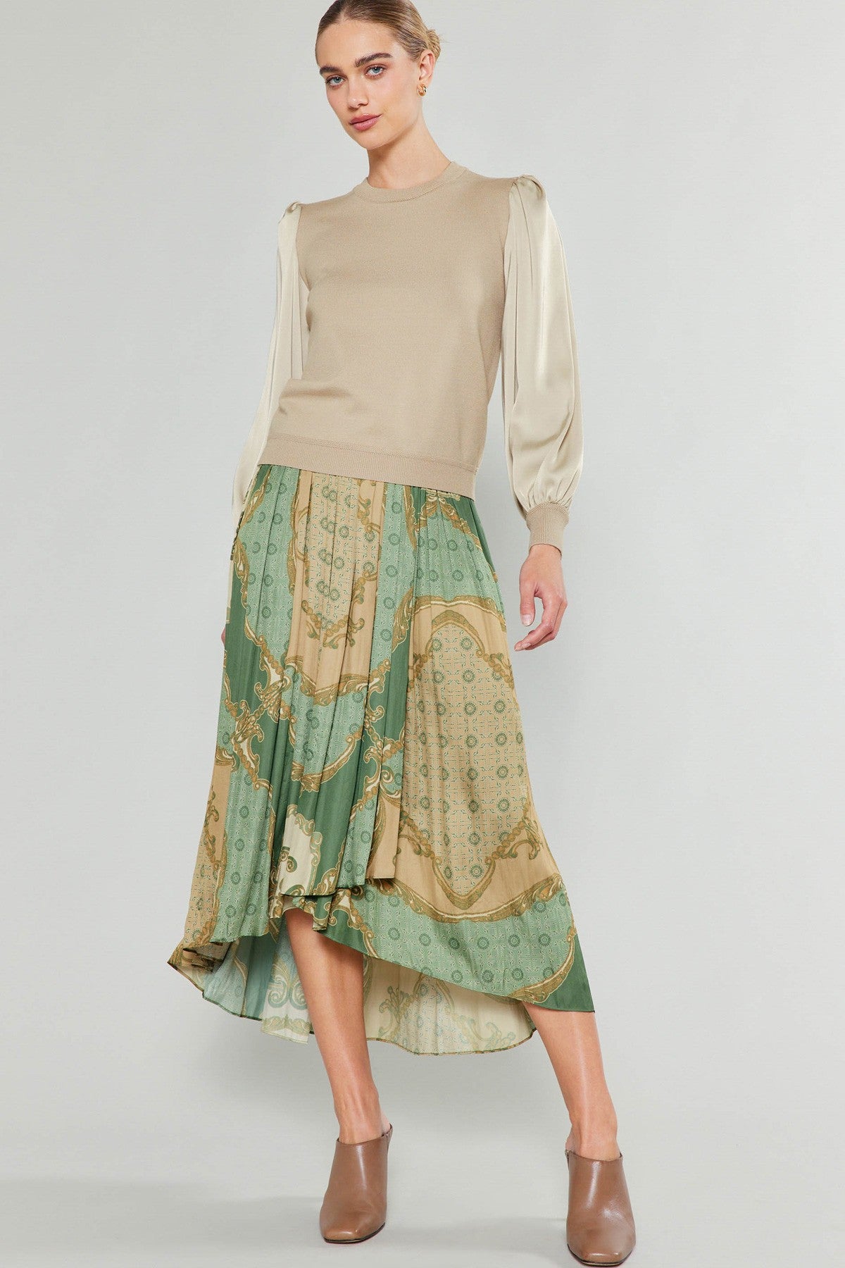 Asymmetrical Hem Skirt - Olive