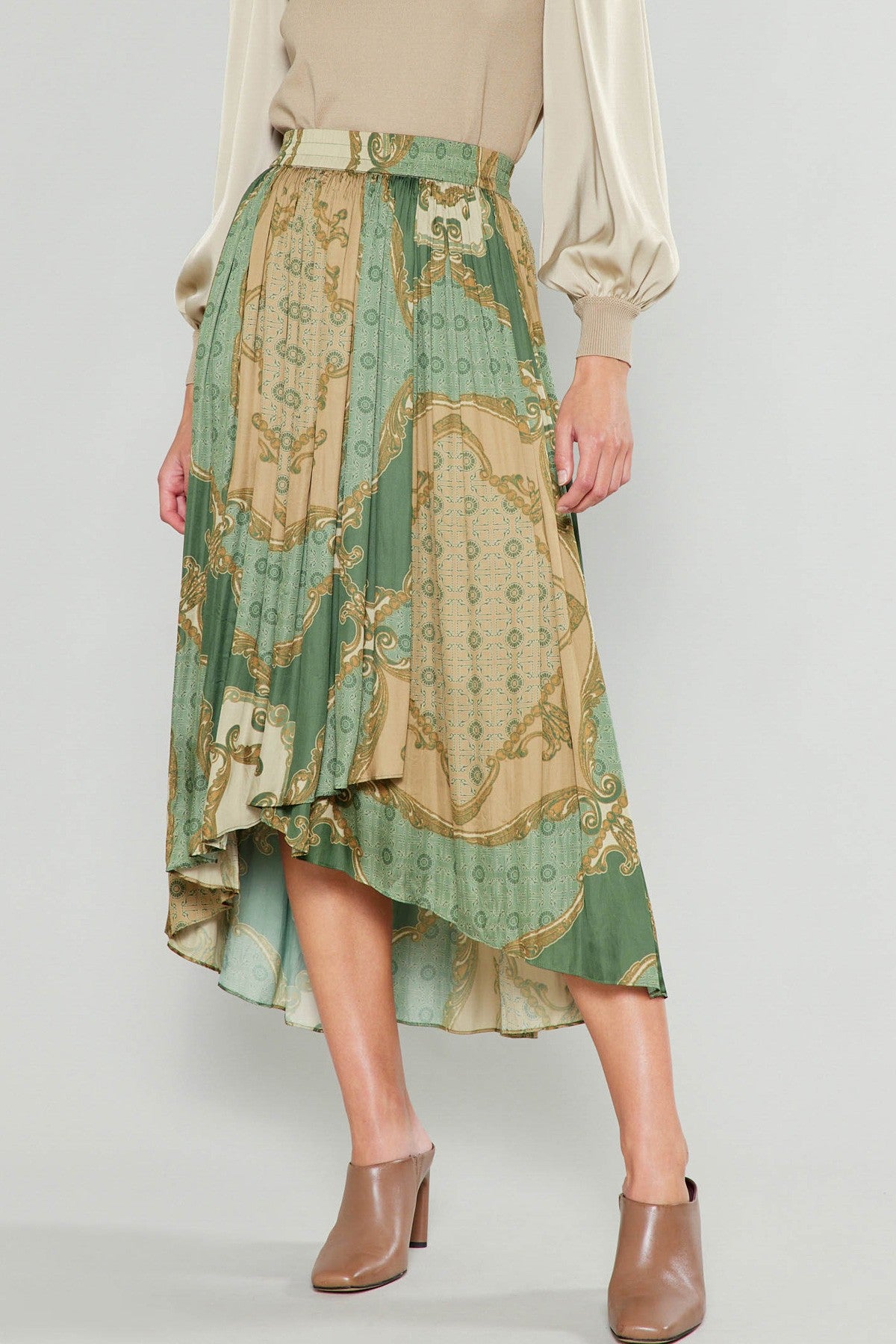 Asymmetrical Hem Skirt - Olive