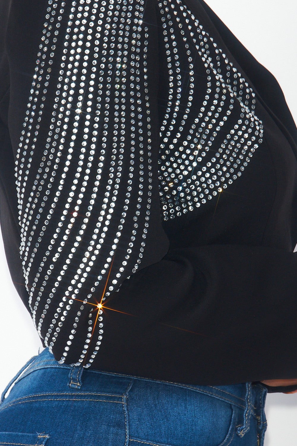 Rhinestone Cropped Blazer - Black
