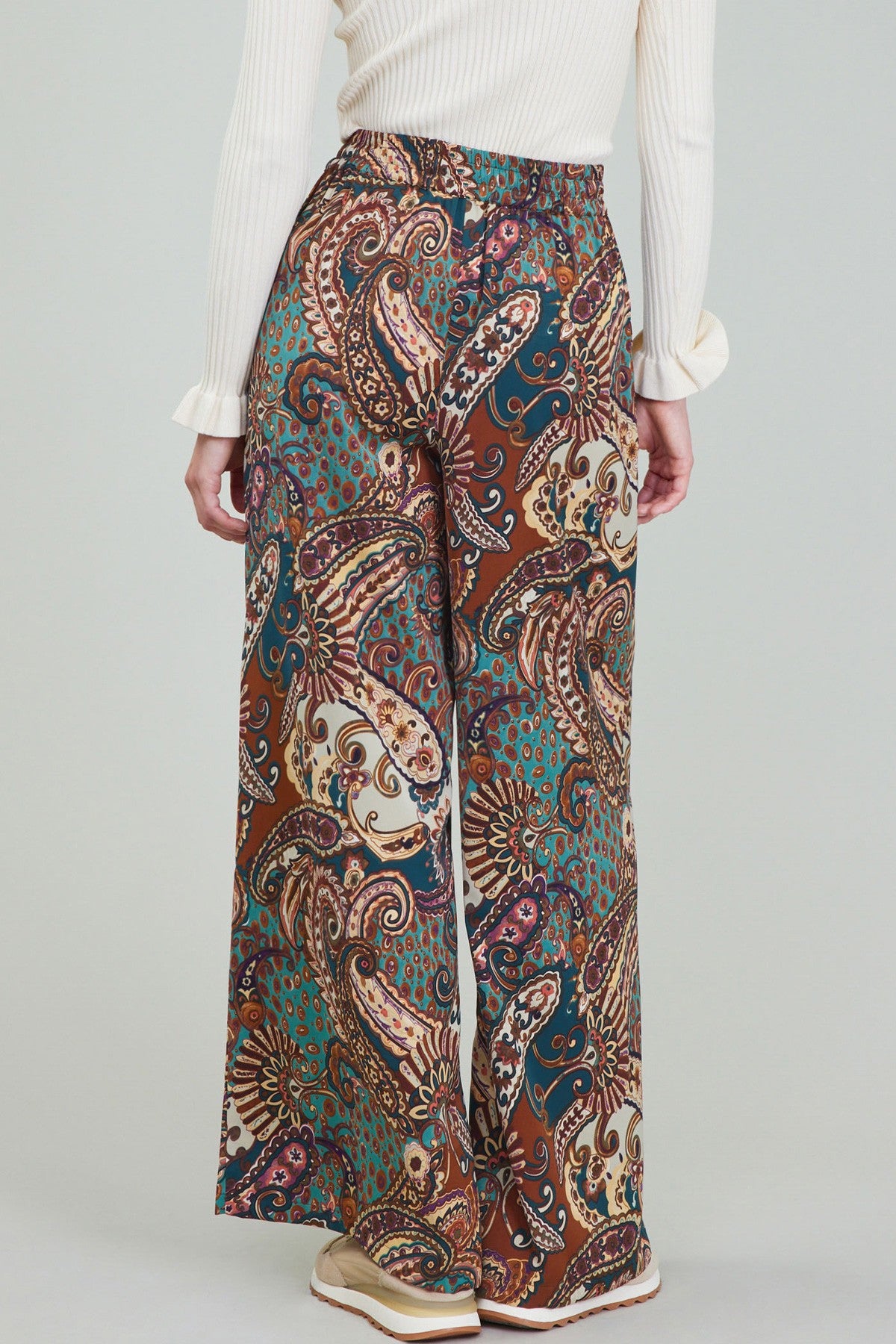 Paisley Printed Wide Leg Pants - Brown