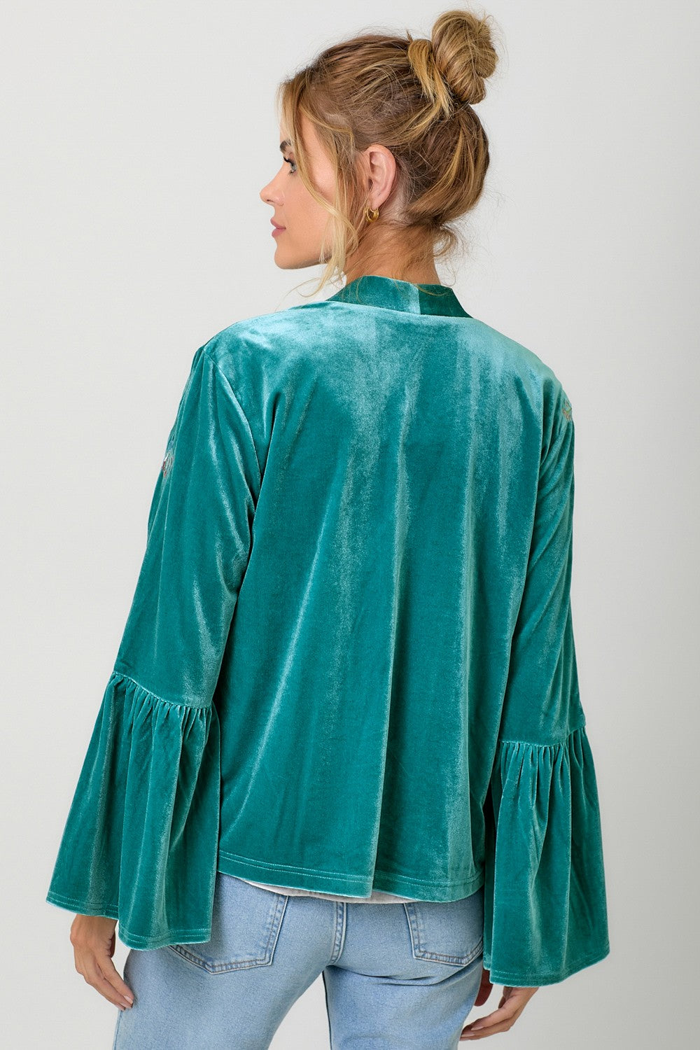 Embroidery Velvet Kimono - Emerald