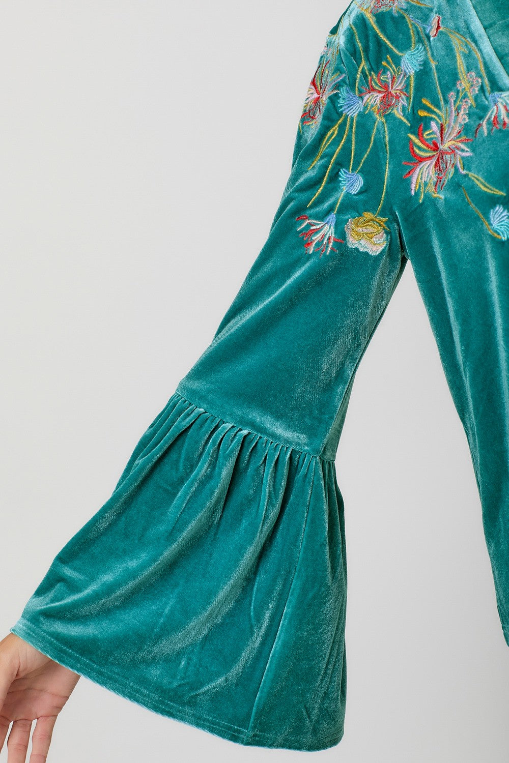 Embroidery Velvet Kimono - Emerald