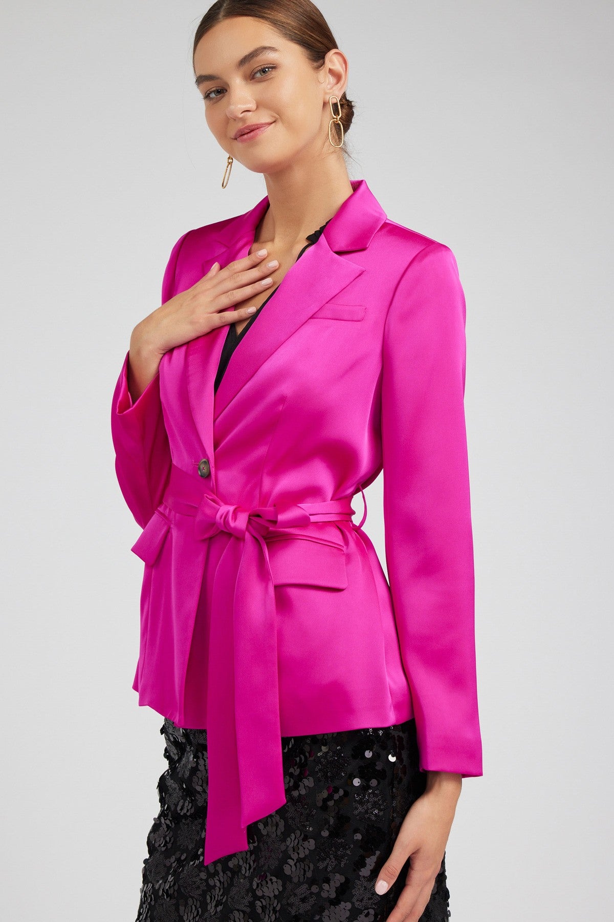 Silky One Button Jacket - Fuschia