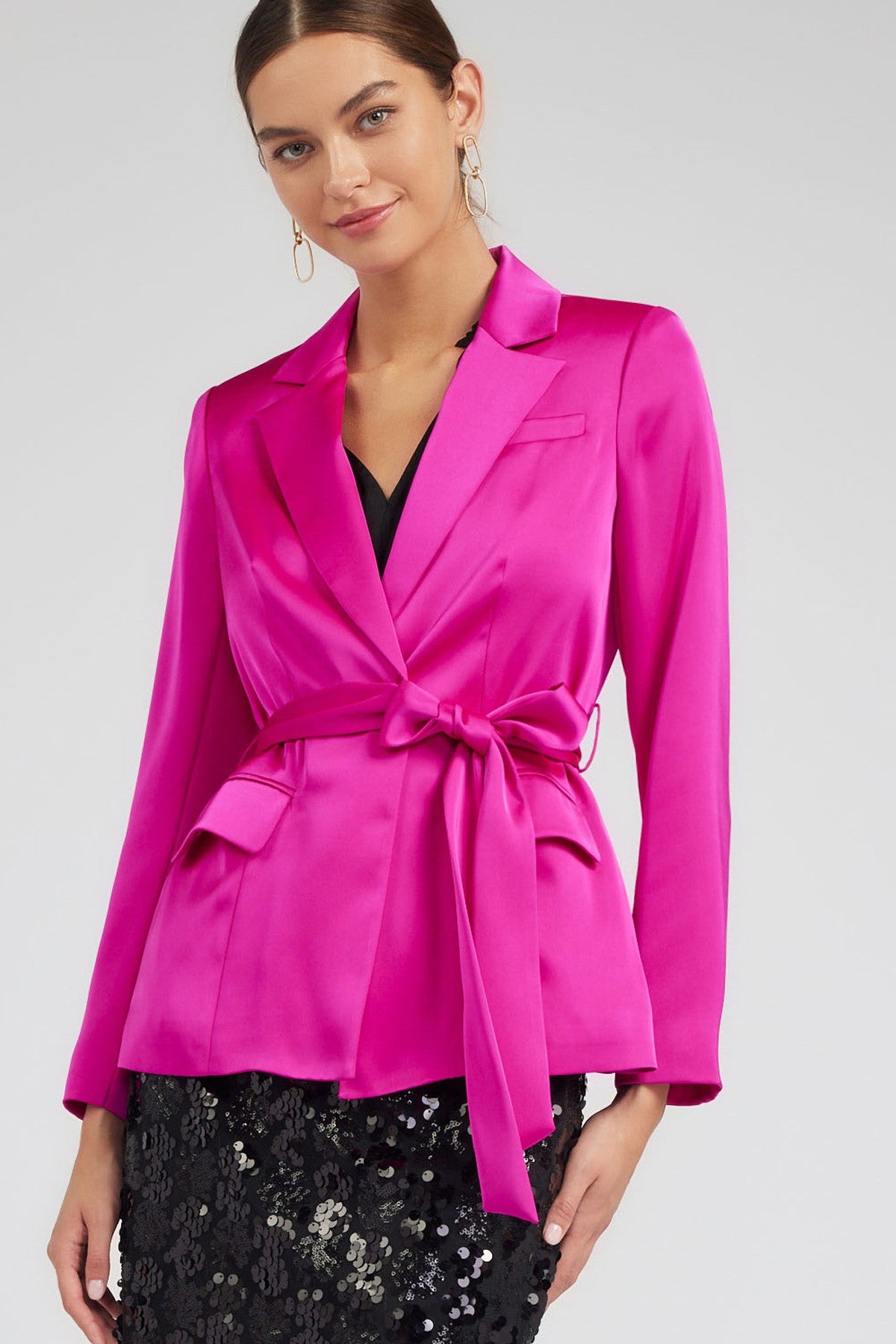 Silky One Button Jacket - Fuschia