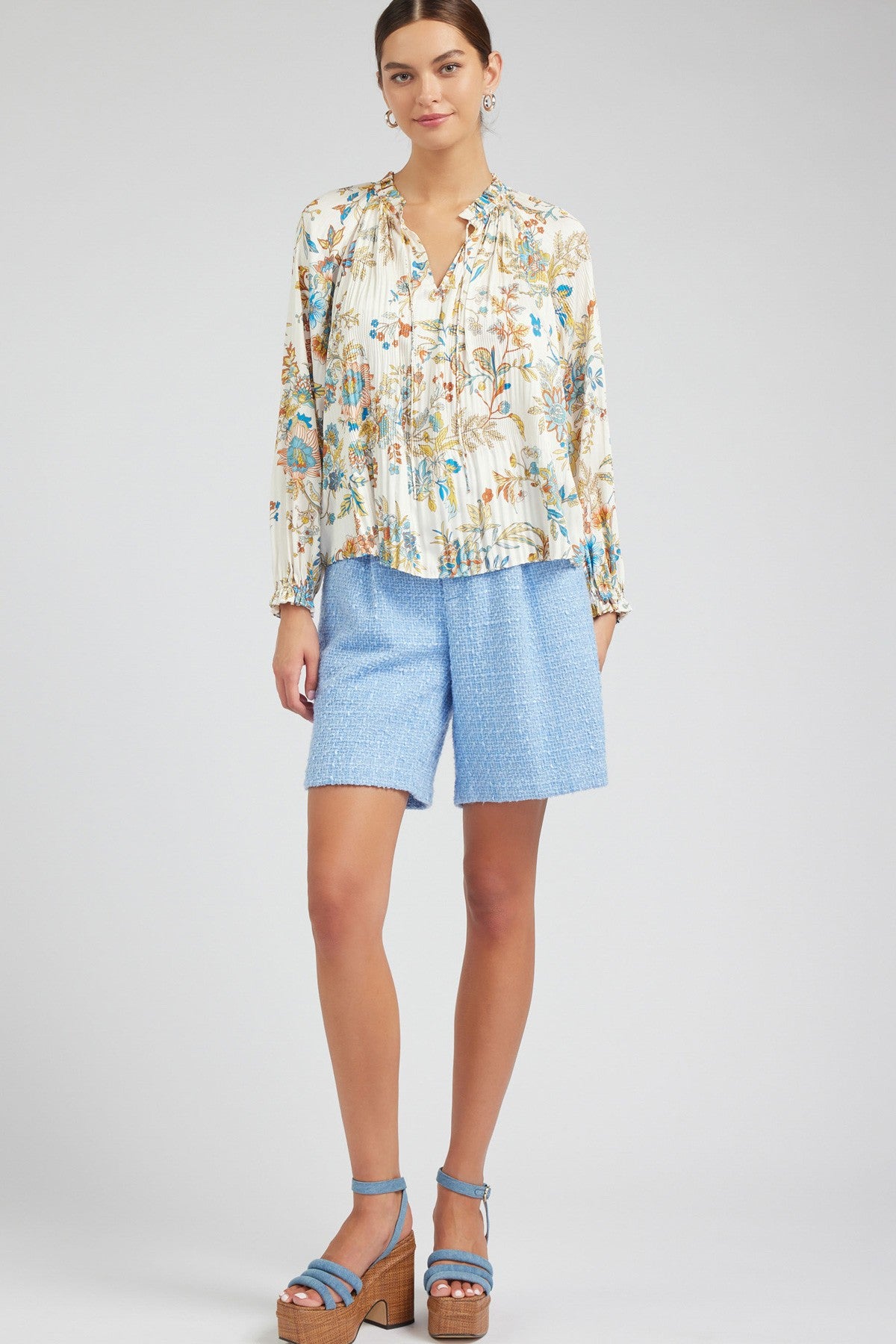 Floral Ruffled Split Neck Blouse