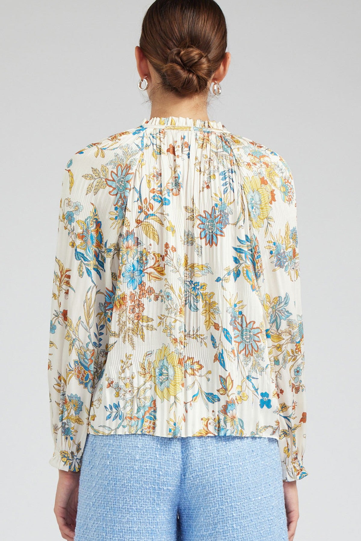 Floral Ruffled Split Neck Blouse