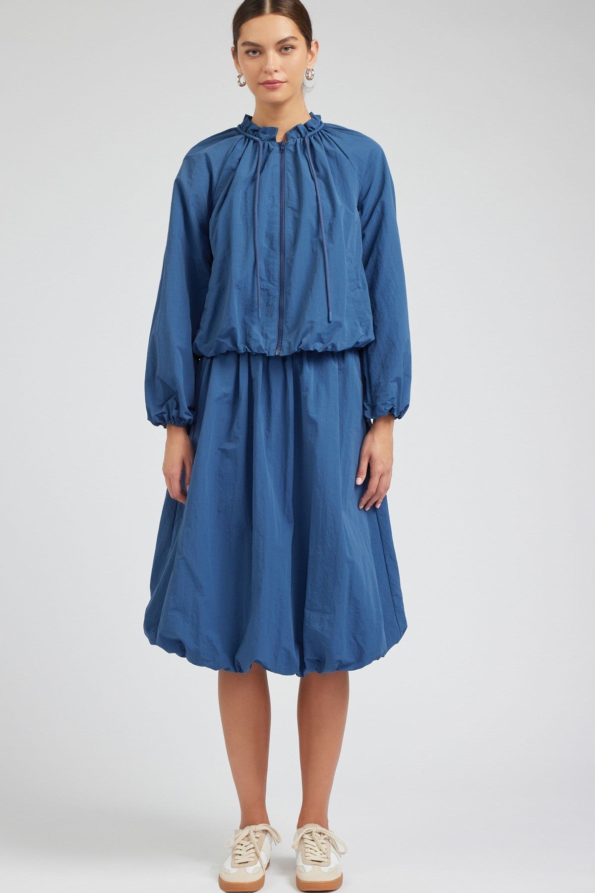 blue bubble skirt dress Blue Round Neck Short Bubble Sleeve High Low Ruffle Skirt Dress main image 1