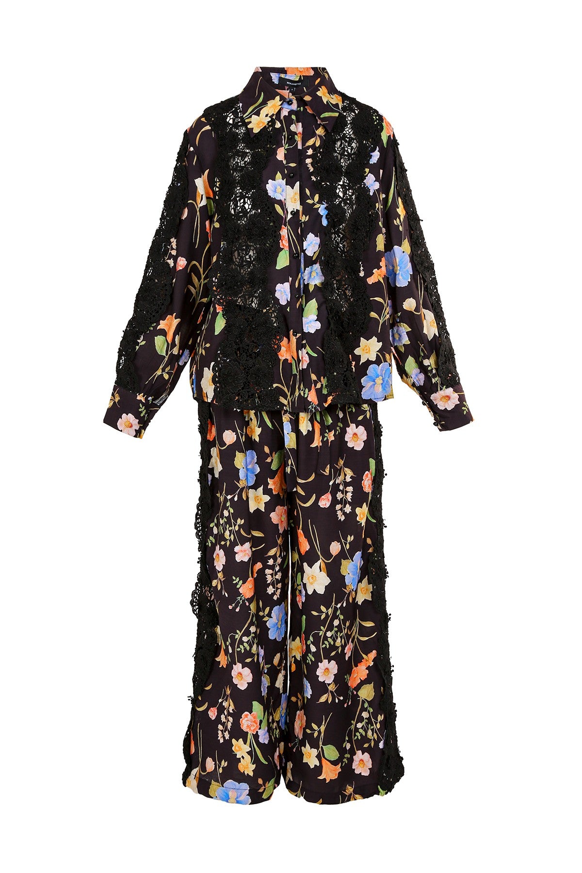 Floral Printed & Embroidered Top & Pants Set