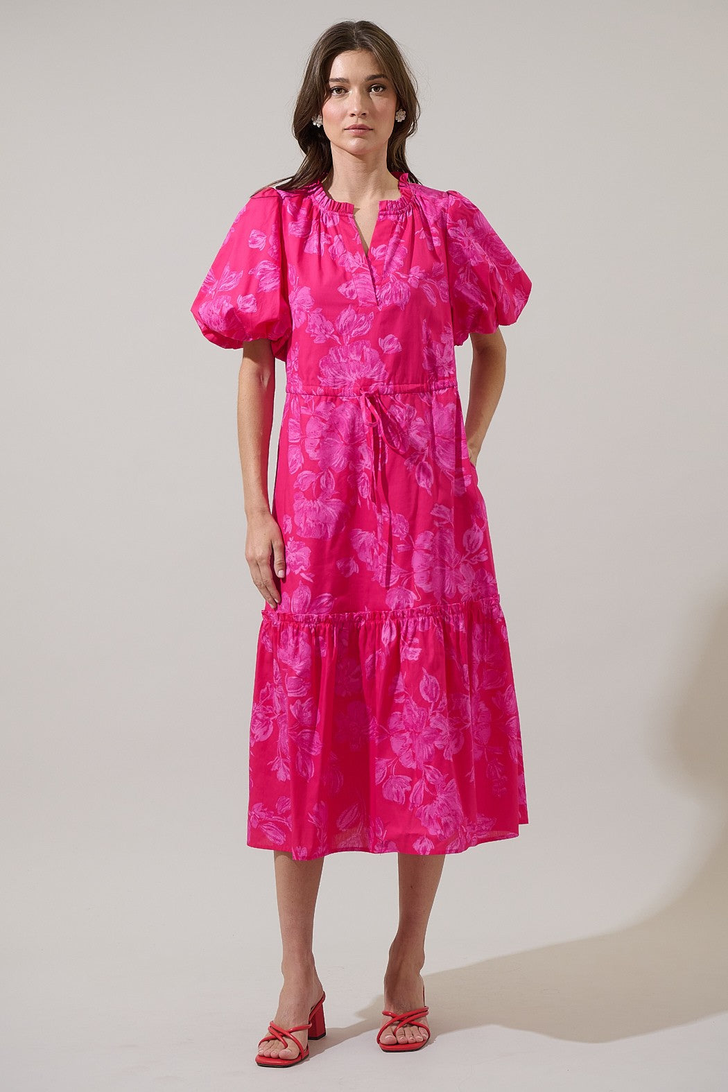 Floral Ginny Bubble Sleeve Midi Dress