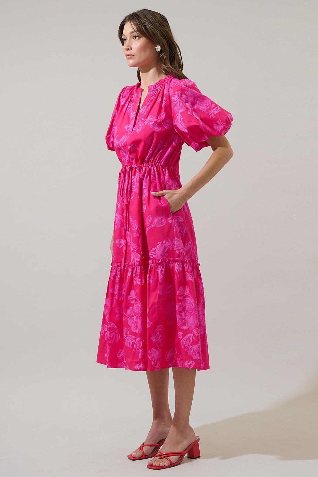 Floral Ginny Bubble Sleeve Midi Dress