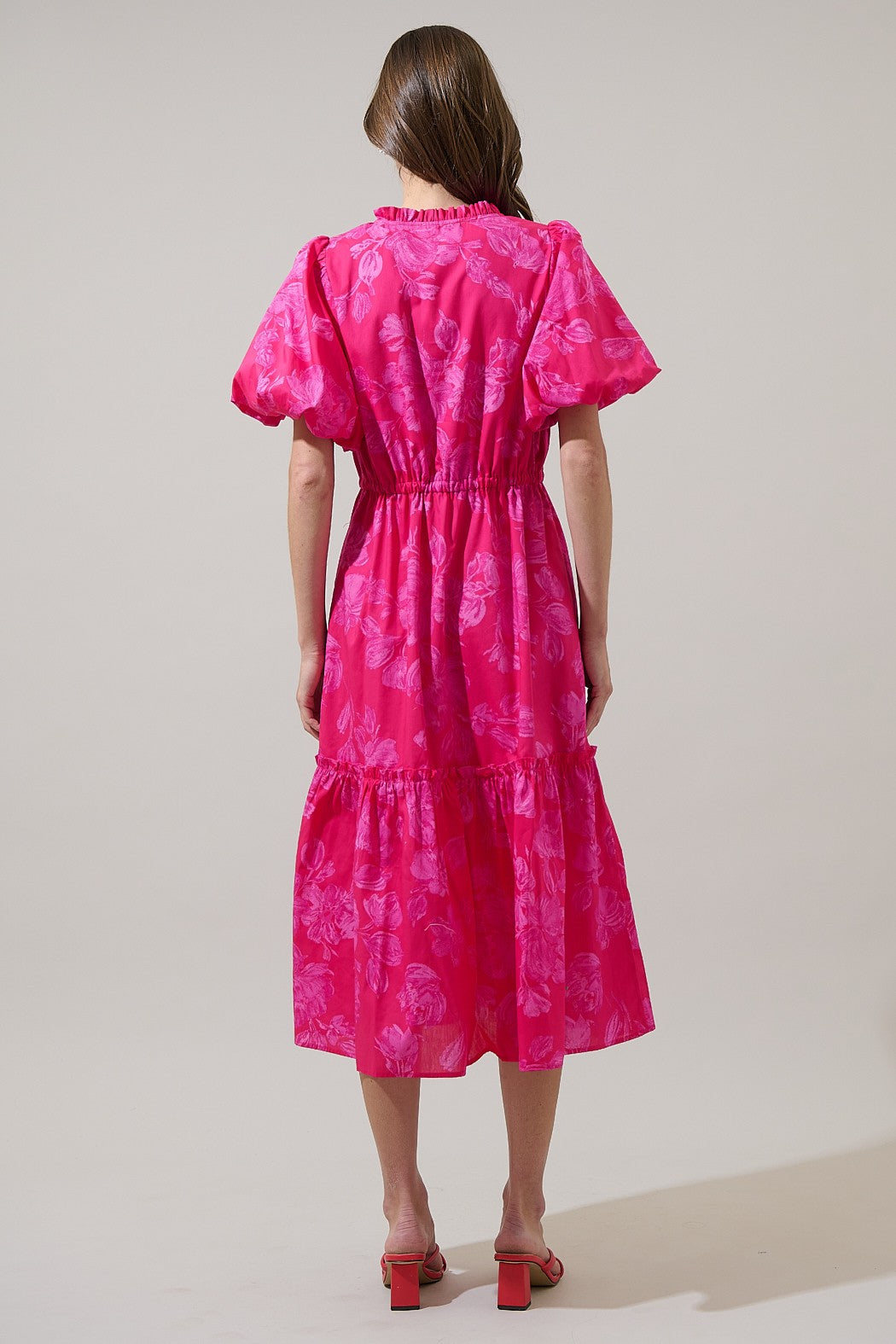 Floral Ginny Bubble Sleeve Midi Dress