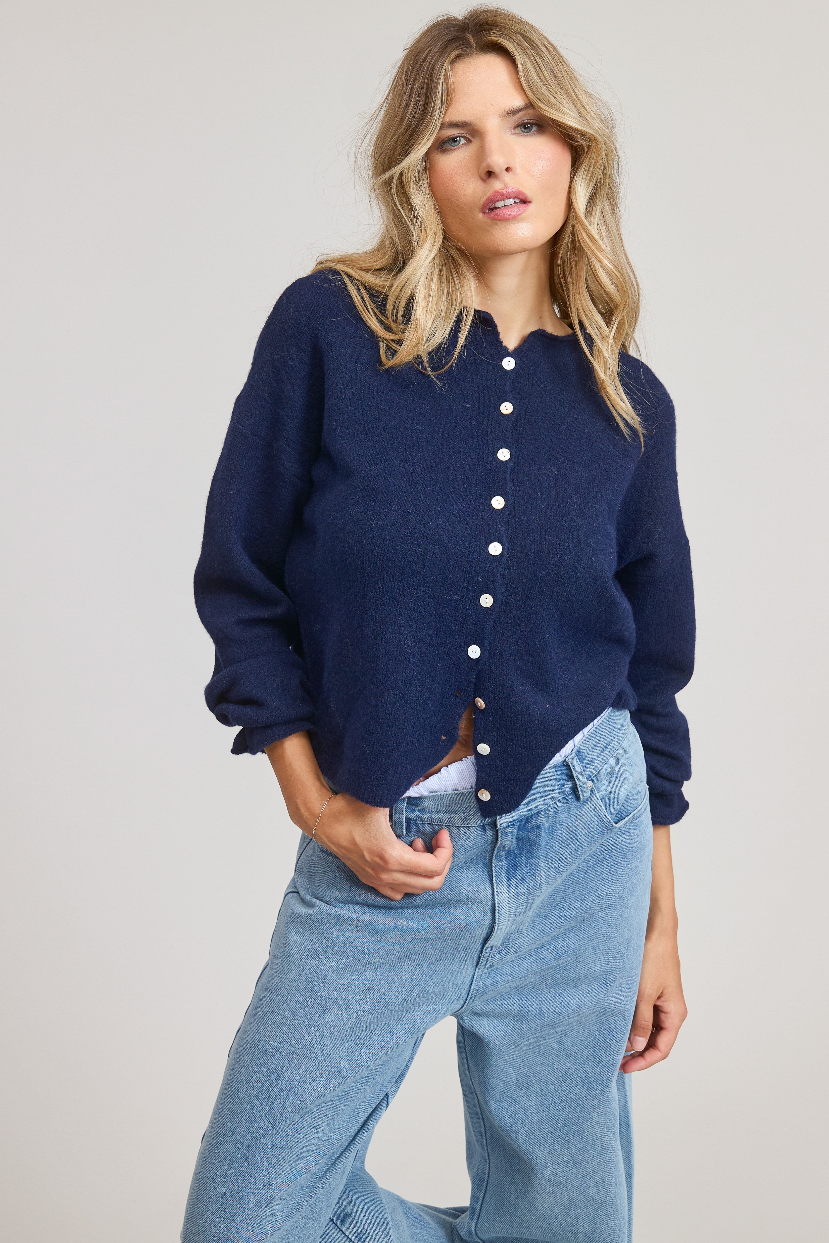 Classic Lightweight Button-Down Navy Cardigan