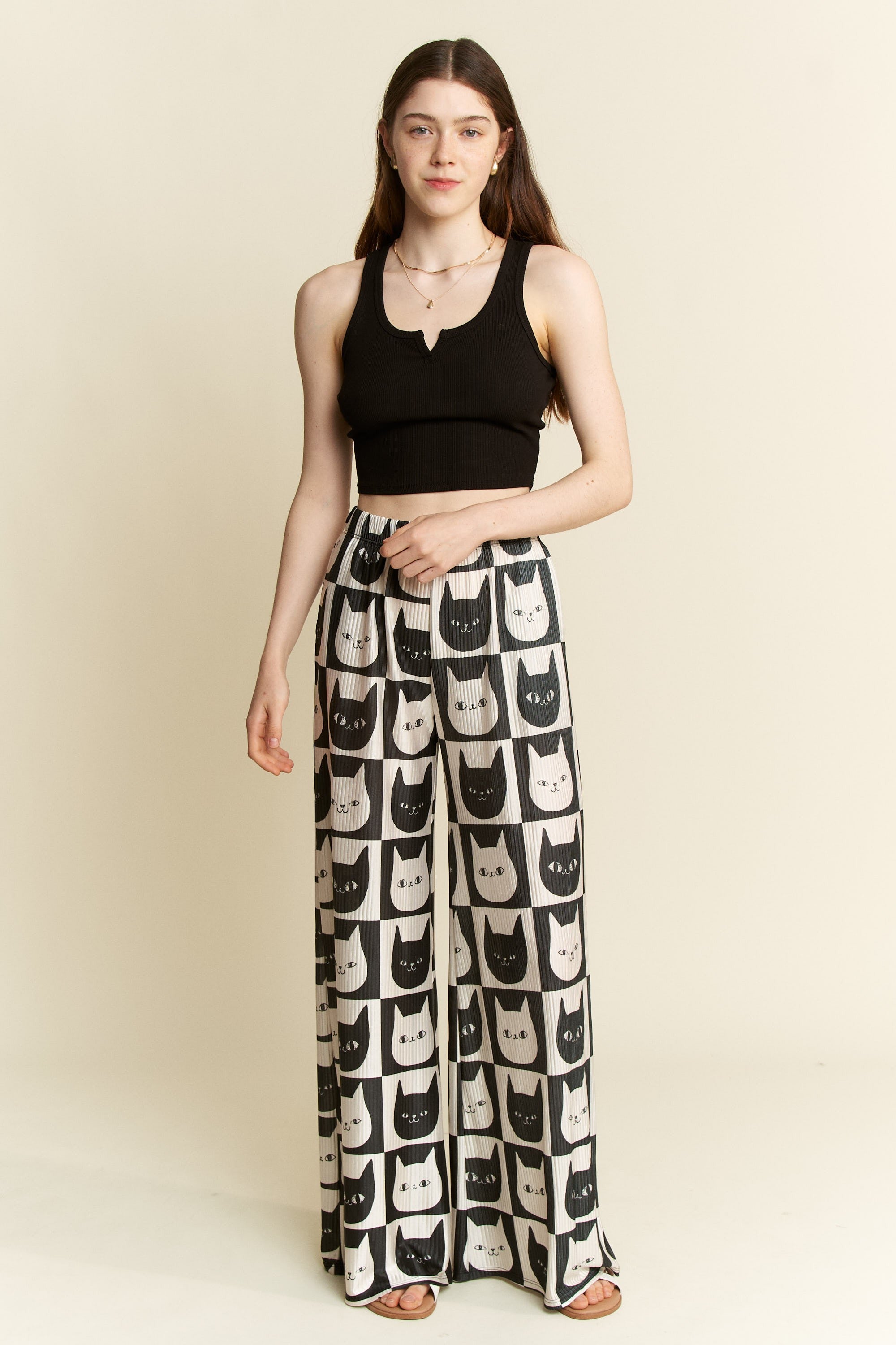 Cat Face Print Wide Pants