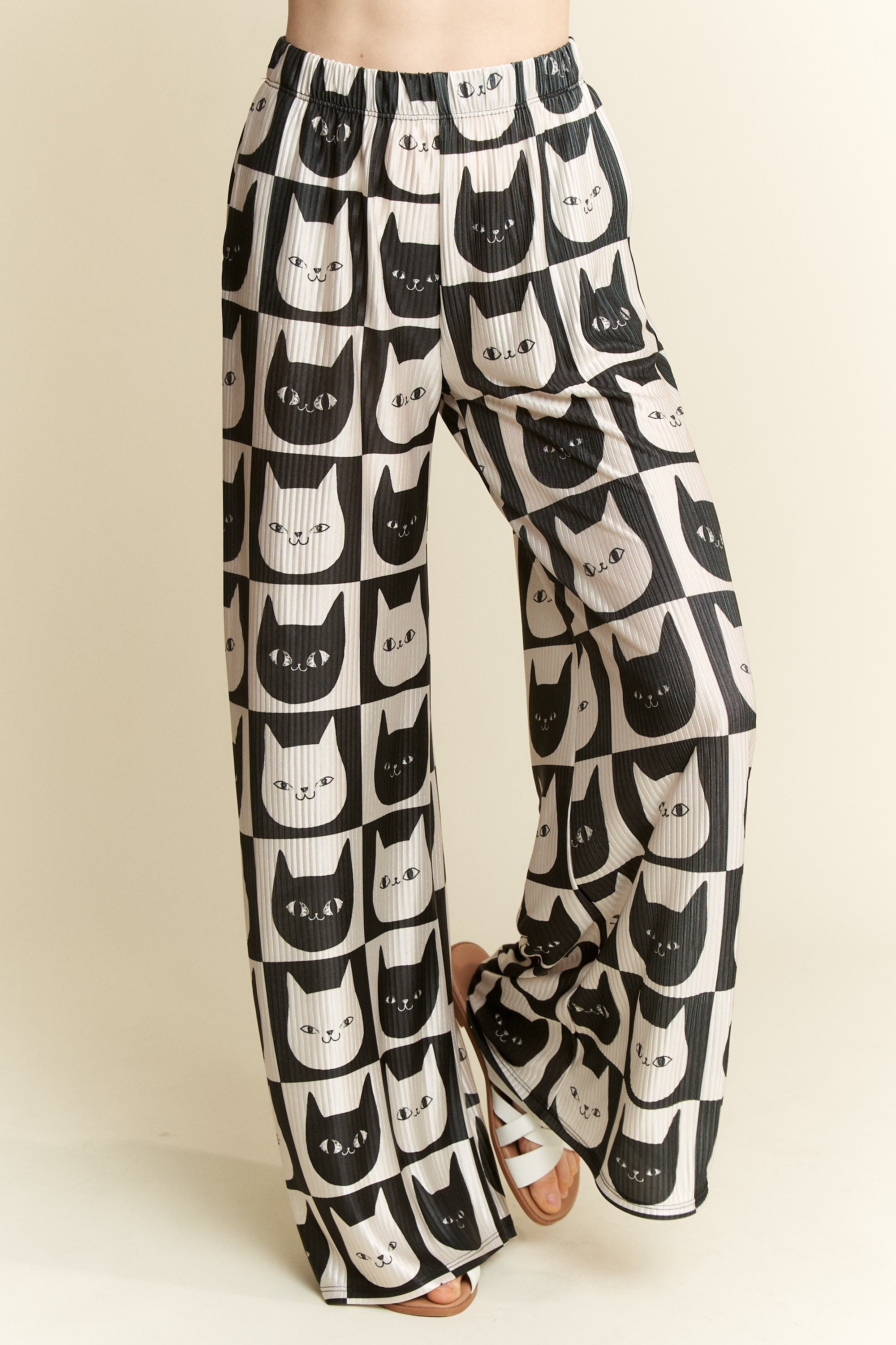 Cat Face Print Wide Pants