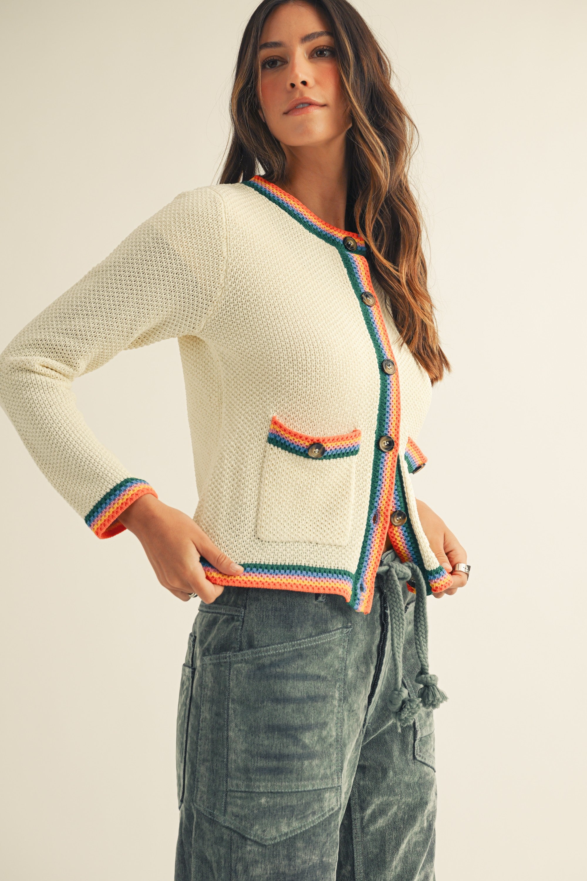 Knit Pocket Cardigan - Ivory
