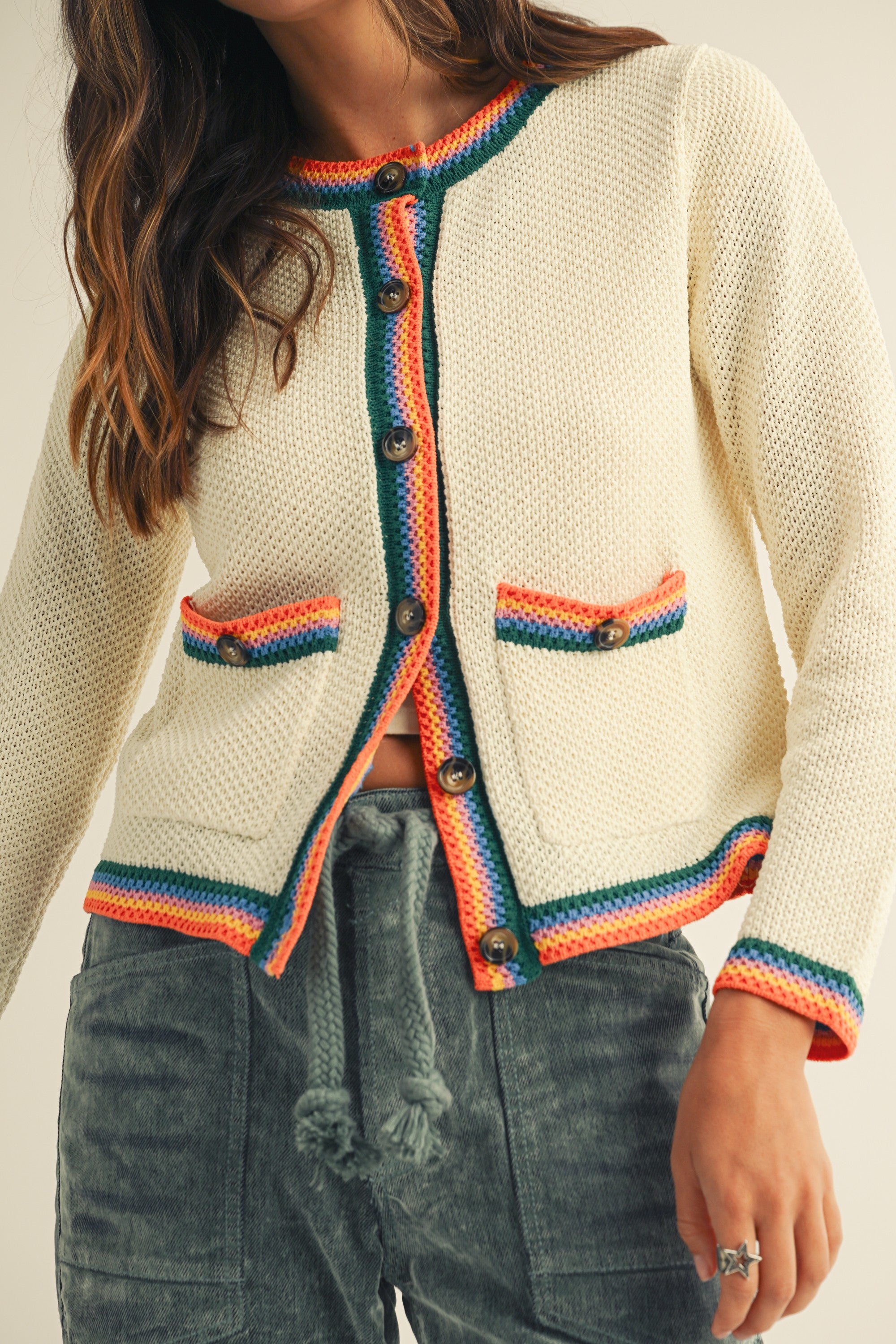Knit Pocket Cardigan - Ivory