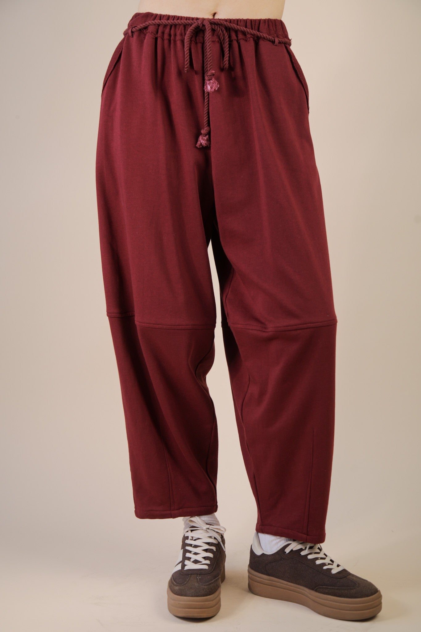 Braid Waist Barrel Pants - Taupe