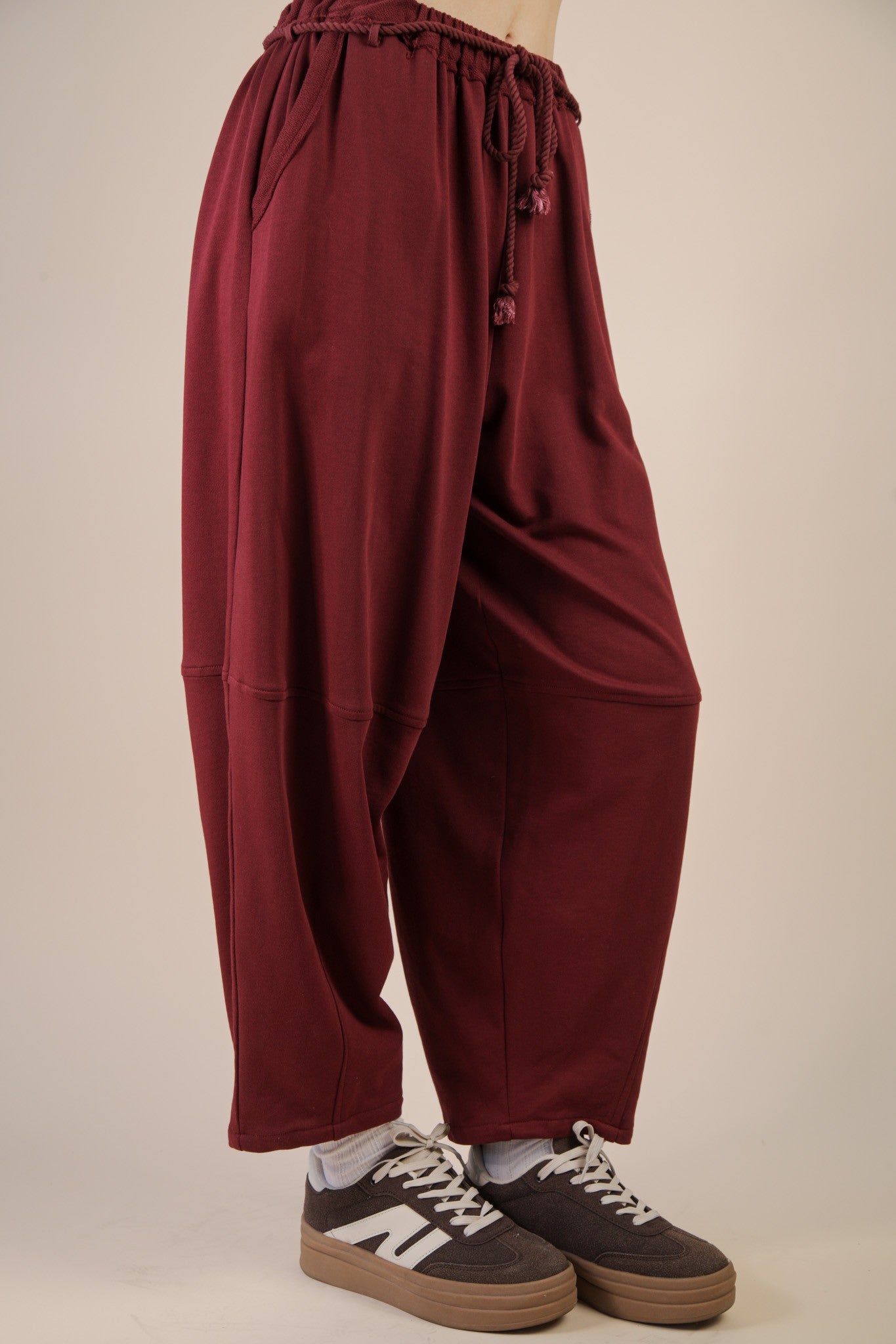 Braid Waist Barrel Pants - Taupe