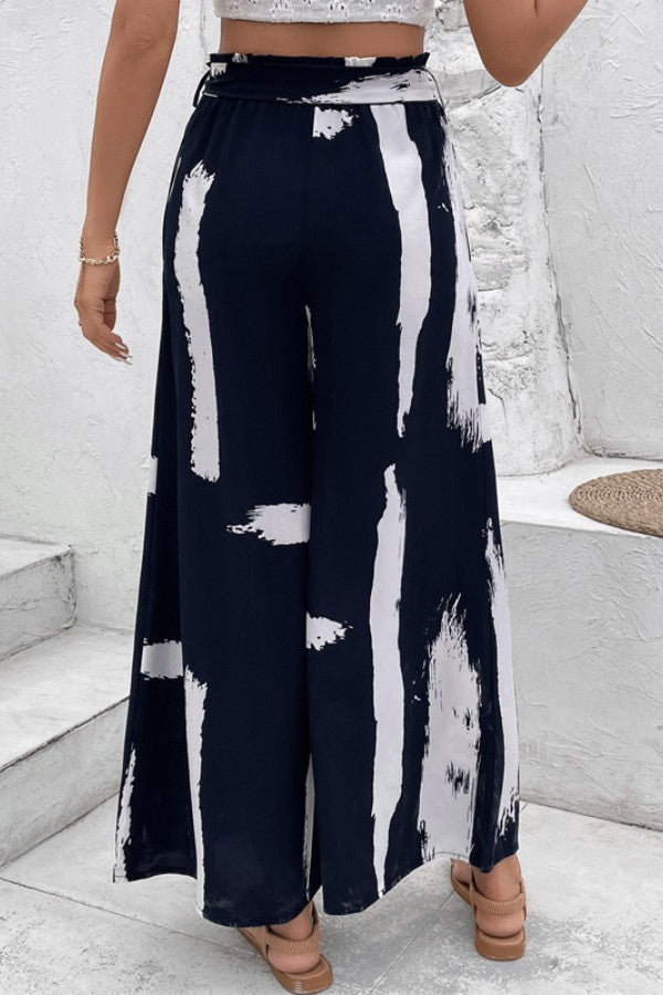 Abstract Flow Tie-Waist Wide-Leg Pants