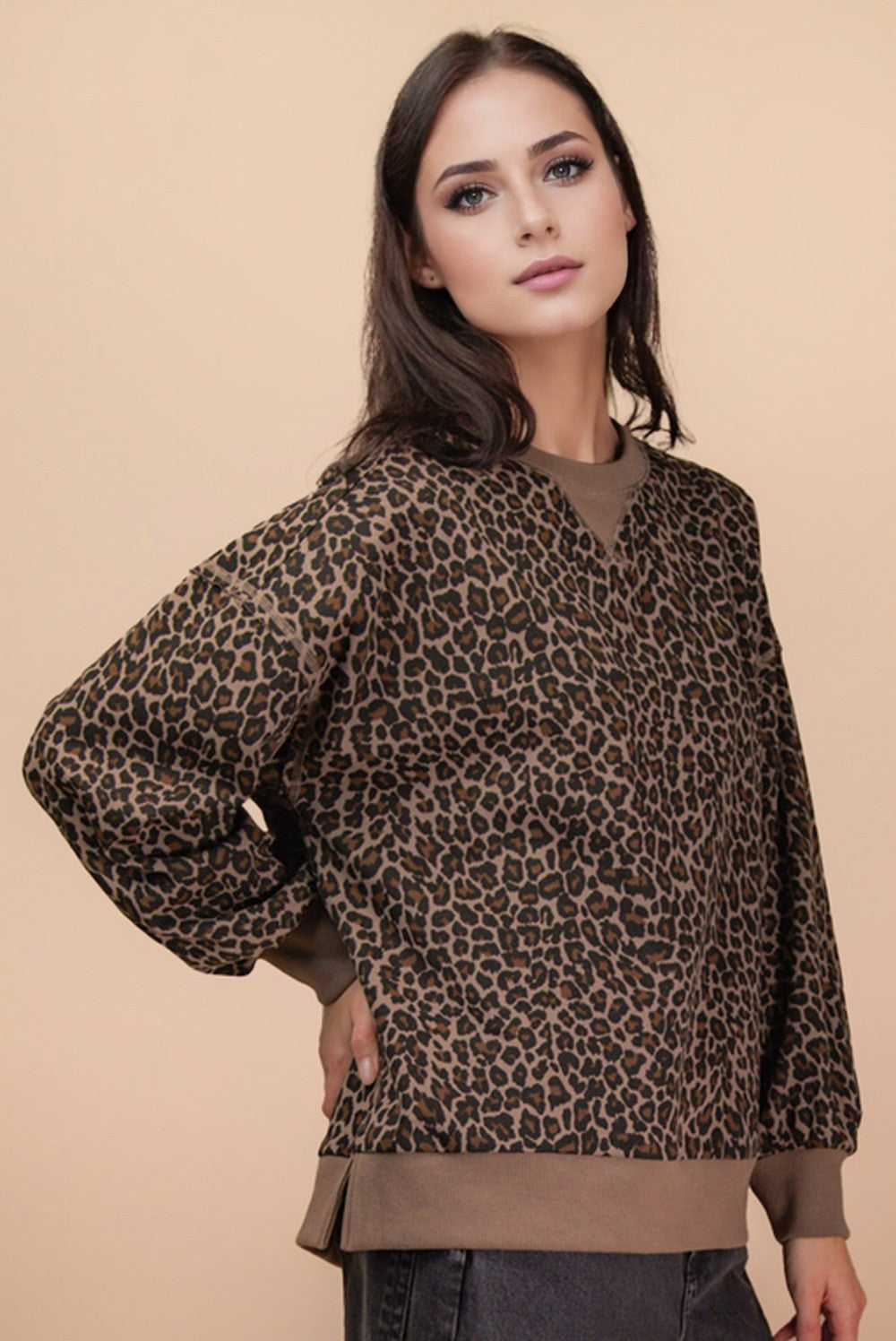 Leopard & Camo Knit Top - Cocoa
