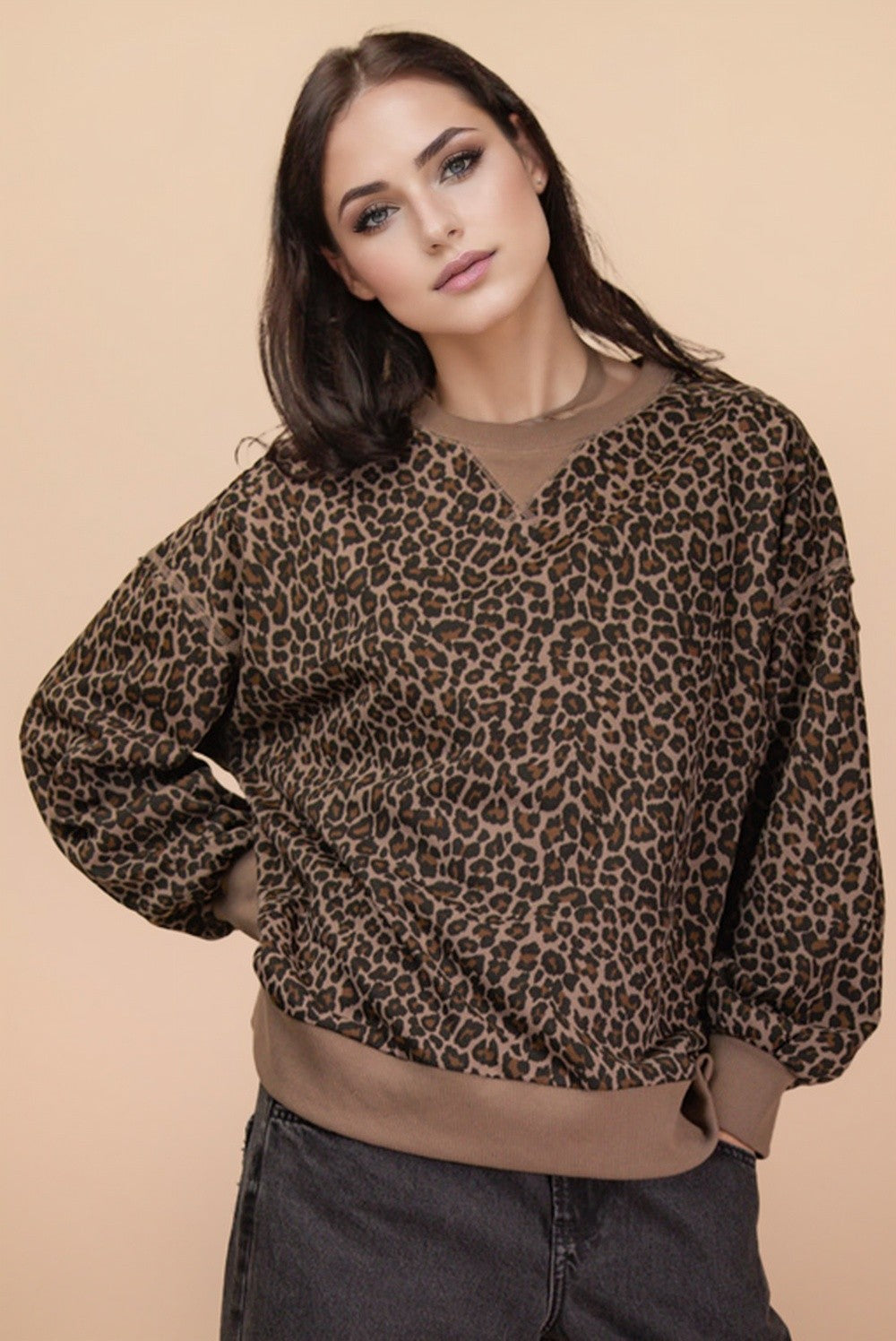 Leopard & Camo Knit Top - Cocoa