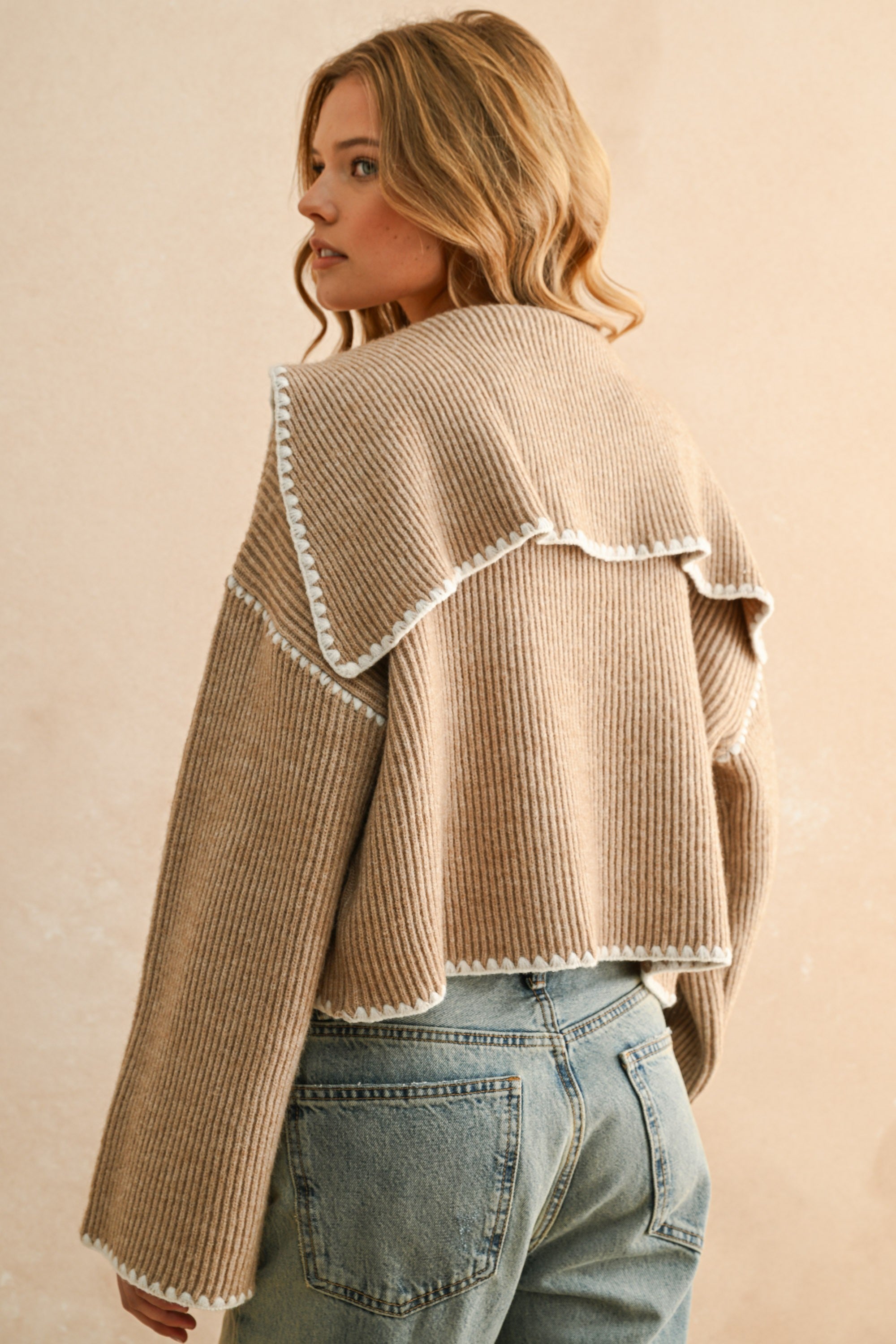 Stitch Detailed Cardigan - Beige