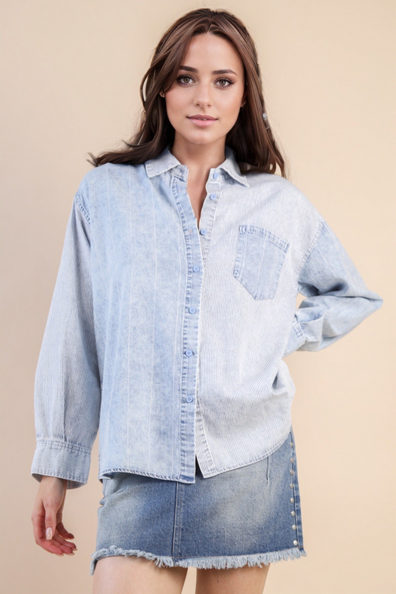 Mineral Washed Striped Shirt - Indigo