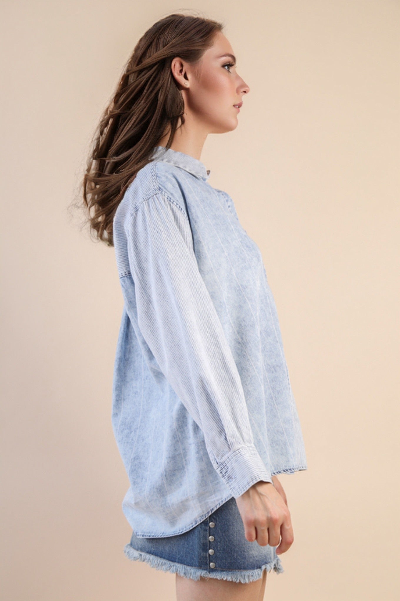 Mineral Washed Striped Shirt - Indigo