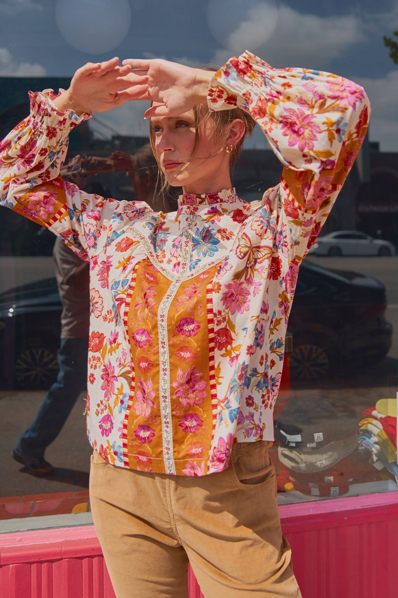 Floral Border Top - Ivory