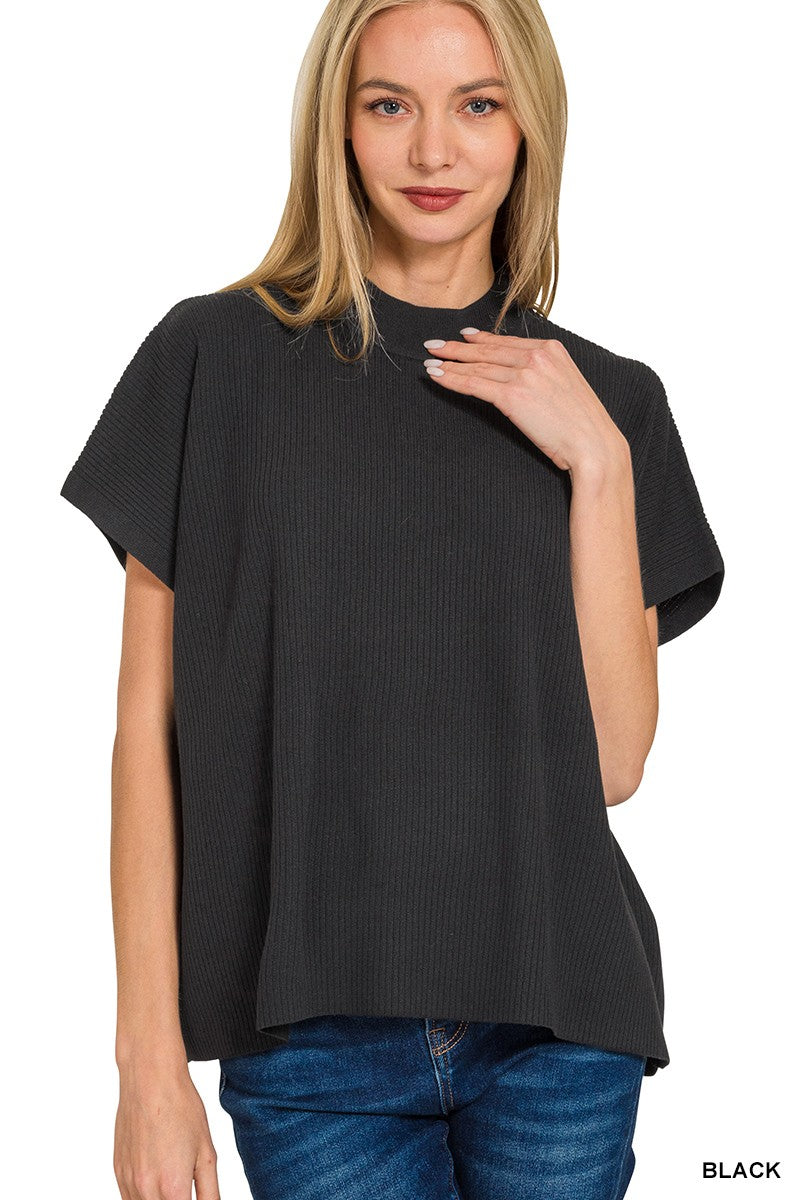 Mock-Neck Knit Top - Black