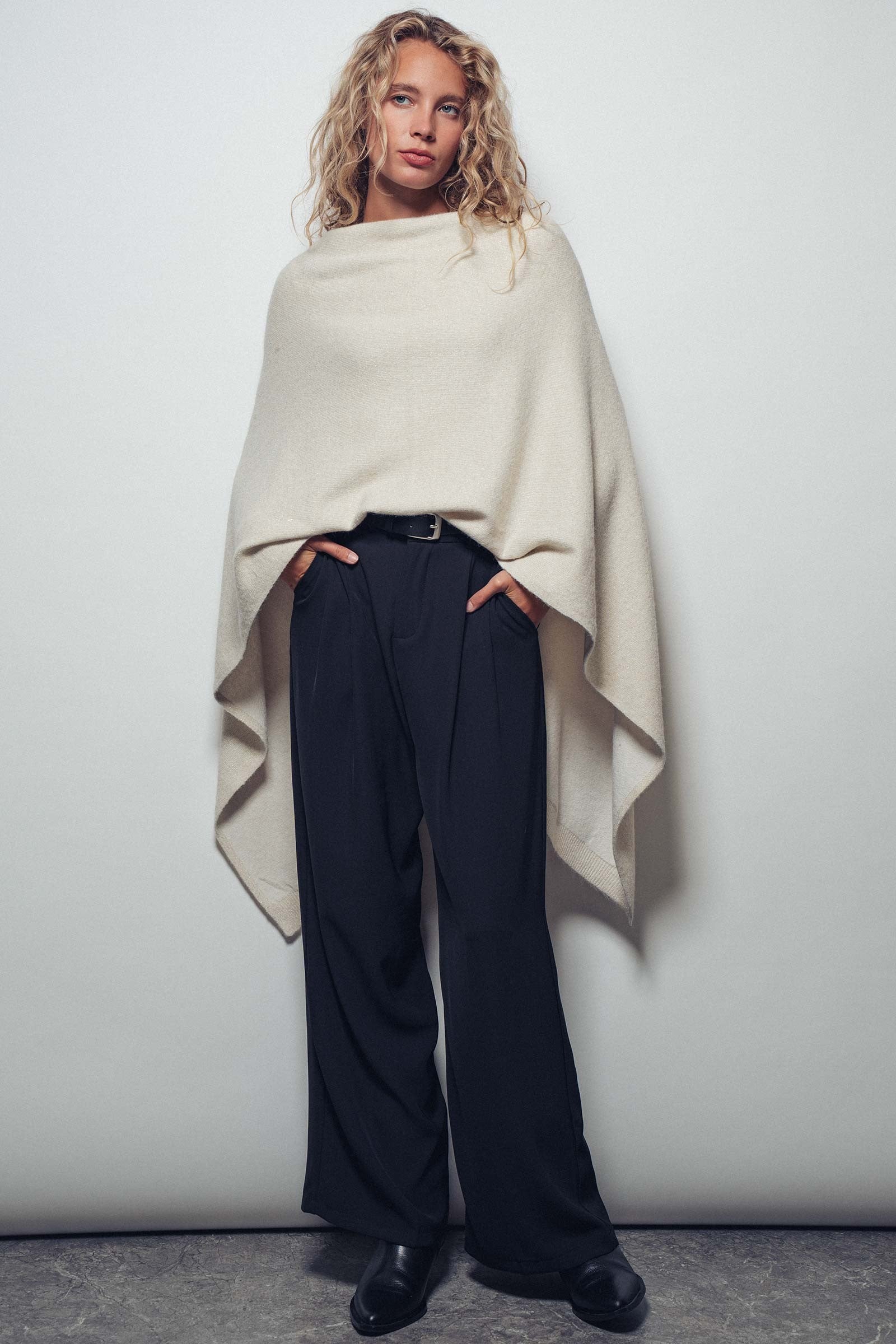 Cozy Slit Back Poncho - Ivory