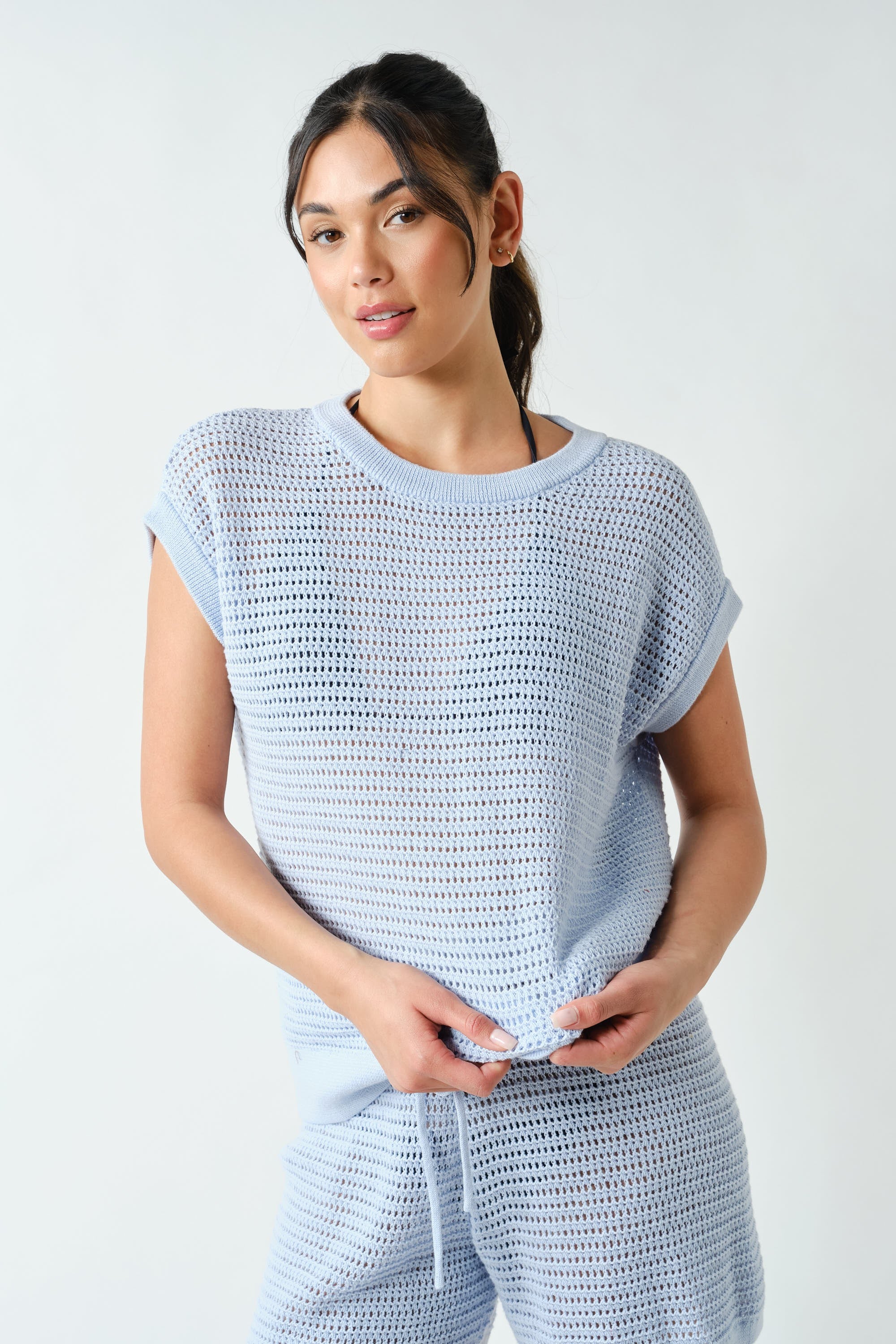 Coastal Crochet Breeze Knit Top - Halogen Blue