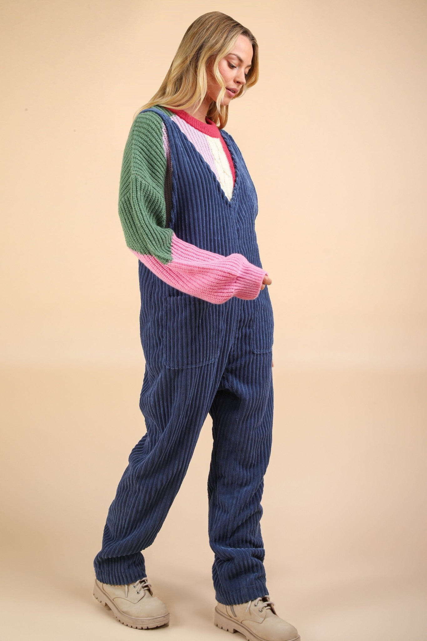 Cozy Soft Corduroy Jumpsuits - Denim