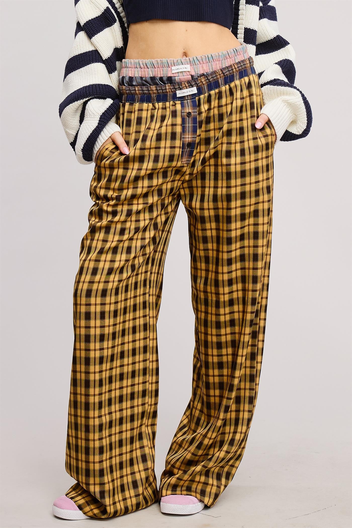 Boxer Plaid Pattern Pant - Mustard
