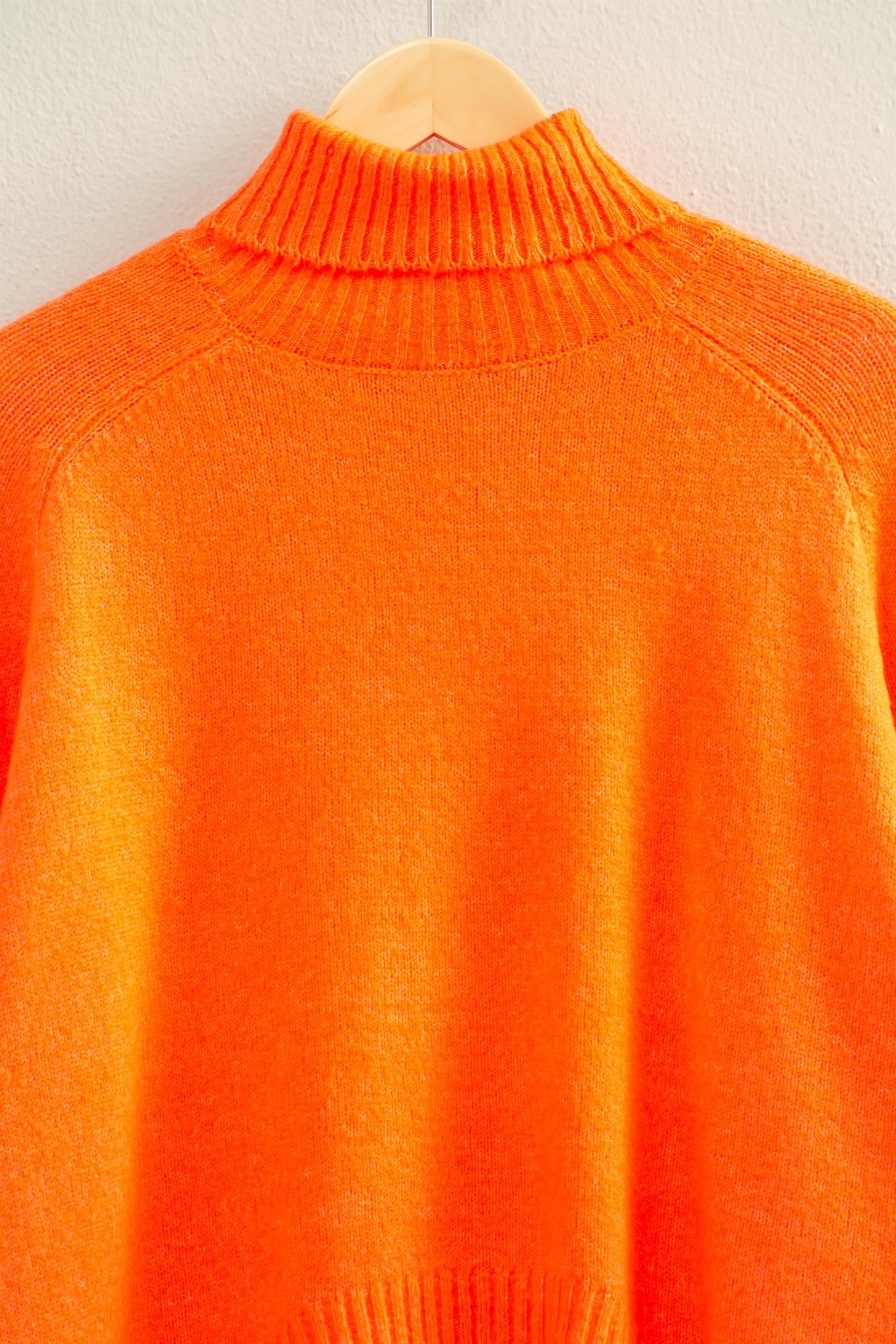 Oversized Turtleneck Sweater - Orange Red