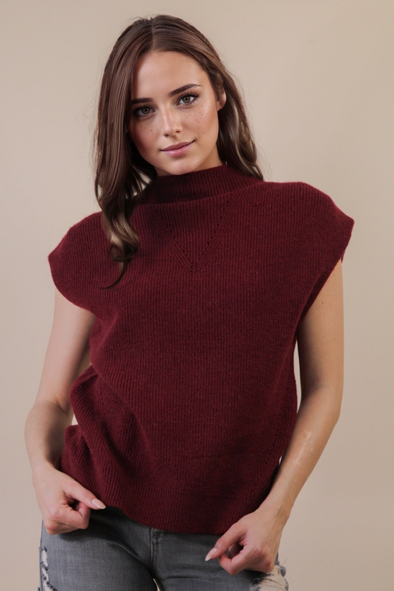 Soft Knit Sweater Vest - Burgundy