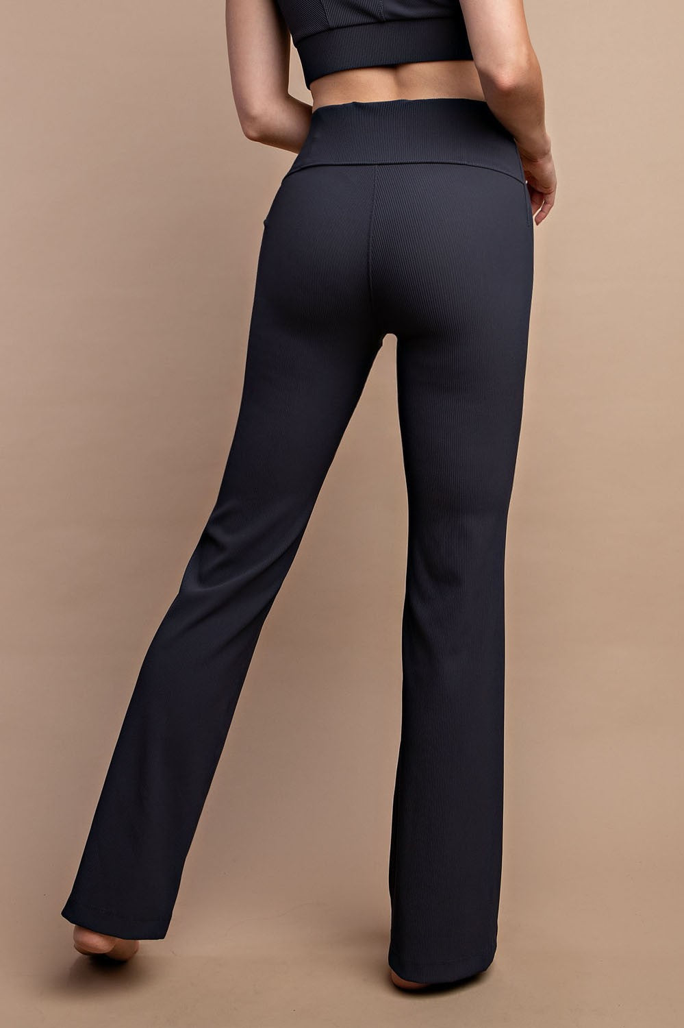 Black Ribbed Flared Leggings