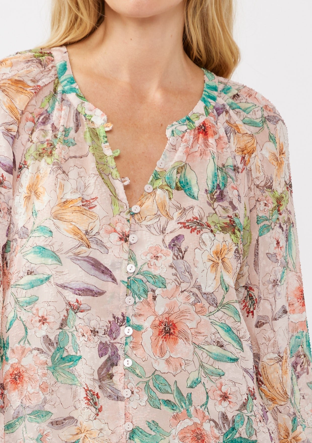 Floral Button-Down Chiffon Blouse