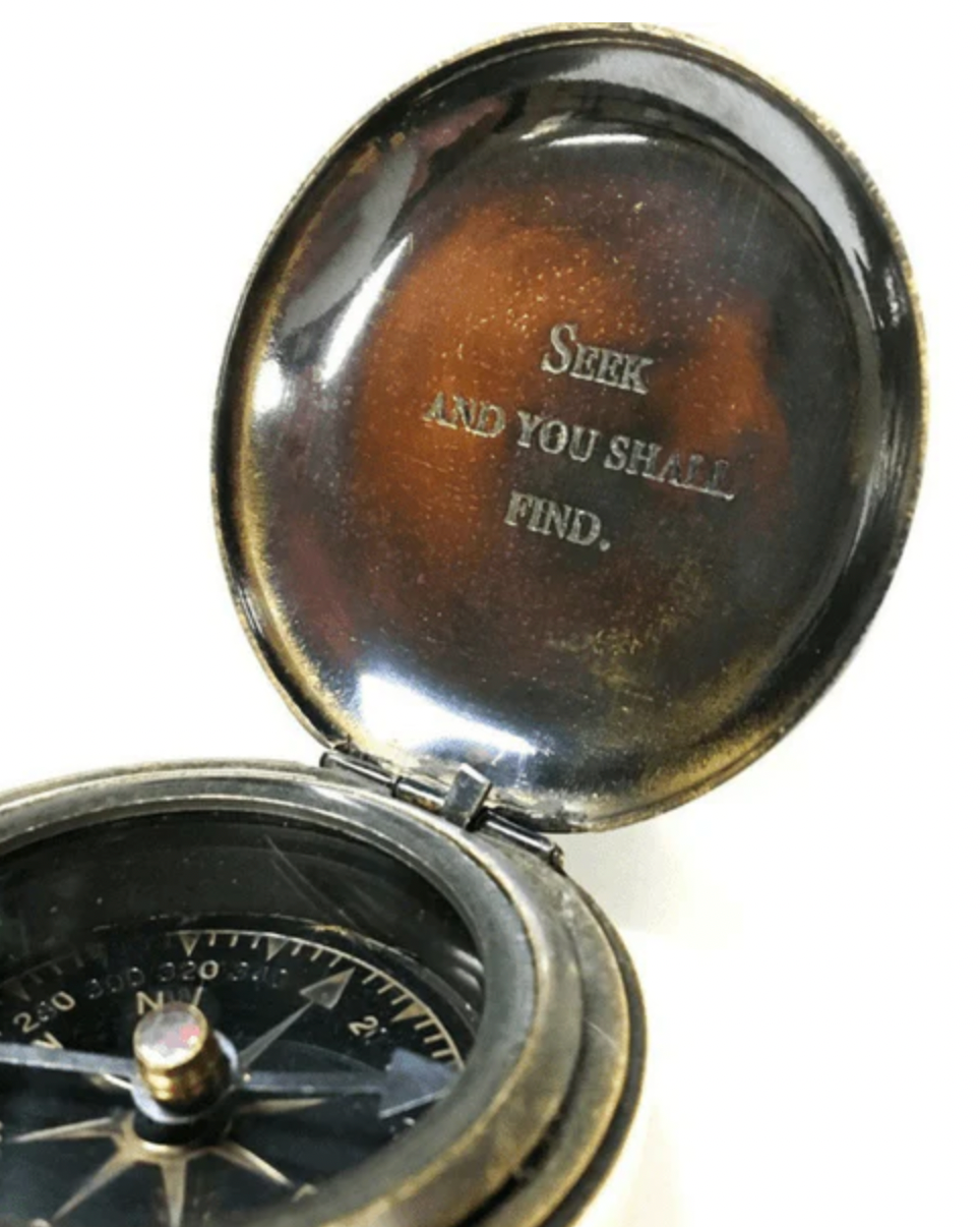 Seek and You Shall Find Push Button Compass with Leather Pouch