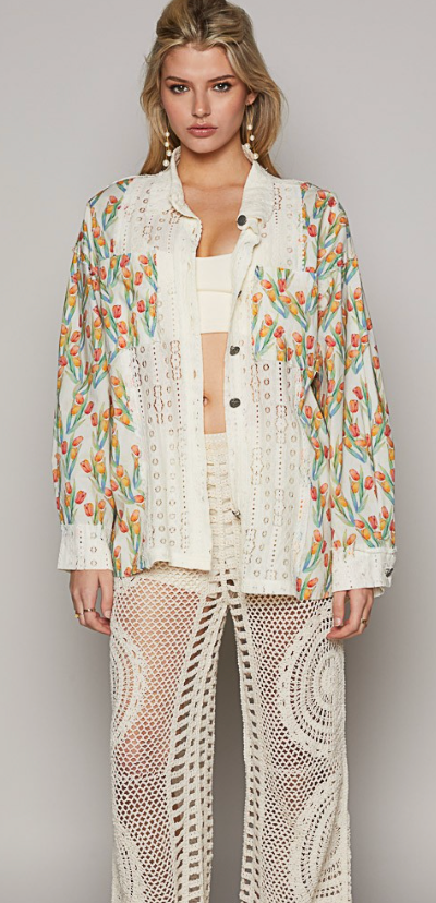 Oversized Long Sleeve Patterned Shirt