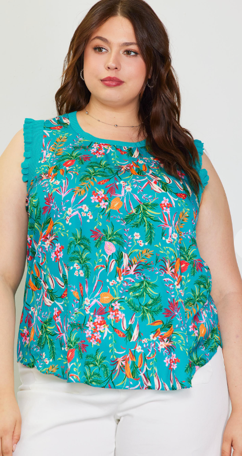 Tropical Print Ruffle Top
