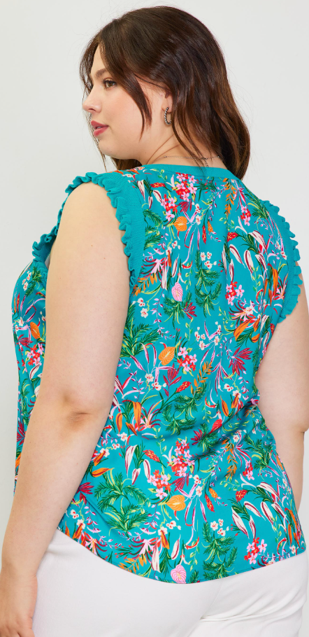 Tropical Print Ruffle Top