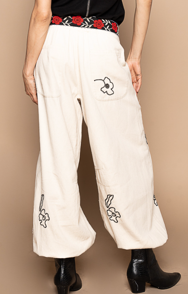 Abstract Floral Pants - Oatmilk