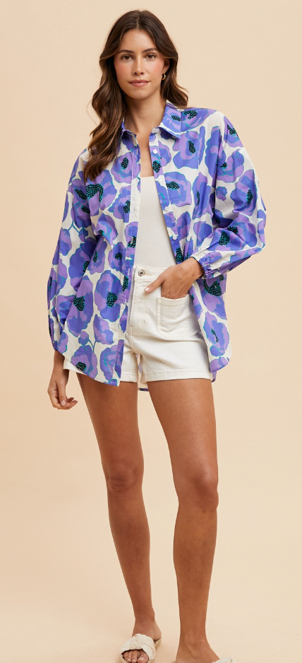Large Flower Printed Blouse