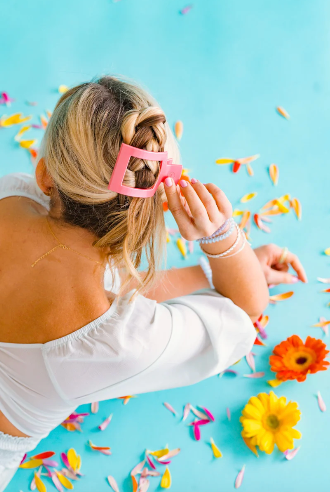 Medium Square Flat Hair Clip - Calming Coral