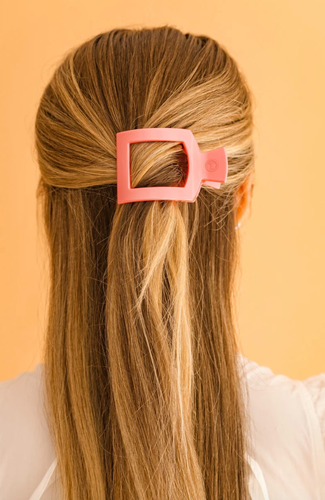 Small Square Flat Hair Clip - Calming Coral