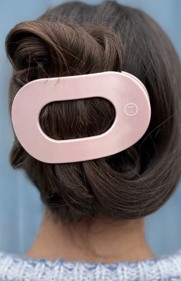 Large Round Flat Hair Clip - Pearly Pink